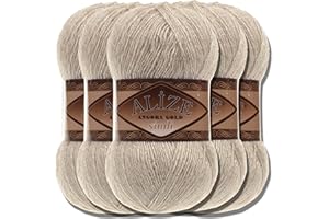 Hobby YARN Alize Angora Gold Simli Lot de 5 pelotes de laine turque de qualité - 5 x 100 g - En laine vierge vierge avec effet scintillant - Laine bébé comme fil à tricoter - Laine angora uni (beige