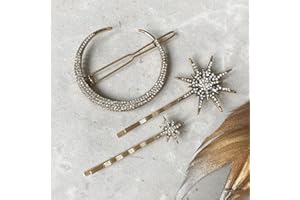 VELLICHOR EUROPE 3PCs Beautiful Rhinestone Solar System Hair Pins for all hair styles | Moon and Stars Sparkly Hair Accessories | Bling Diamond Effect | Crystal Hair Clips Multipack | Hair Decorations | Hair Styling