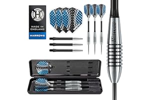 Harrows Bomber - Set di Freccette con Punta in Acciaio al tungsteno 85%, 21 g, 23 g, 25 g e 27 g, Include aste di Alta qualità, Alette aerodinamiche e Custodia da Viaggio