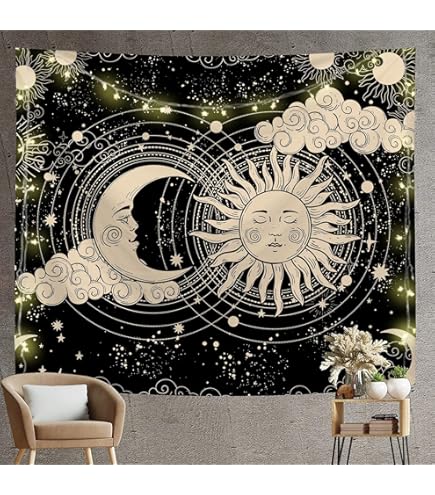 Tissu mural zodiaque soleil coton mandala beau design petit rideau art