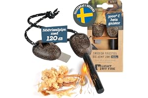 Light My Fire Tändstål Army Eldstål Ferrocerium XL för alla väder | Överlevnadsutrustning kit - 2-i-1 Eldstartare 12000 tändningar, Magnesium Fire Starter Camping - Outdoor Survival & Prepping