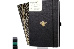 DINGBATS* NOTEBOOKS Dingbats* Pro B5 Grand Carnet De Notes Pointillé - Journal Avec Couverture En Tissu Noir, Reliure à Fil -Fermeture Élastique, Porte-stylo, Marque-page