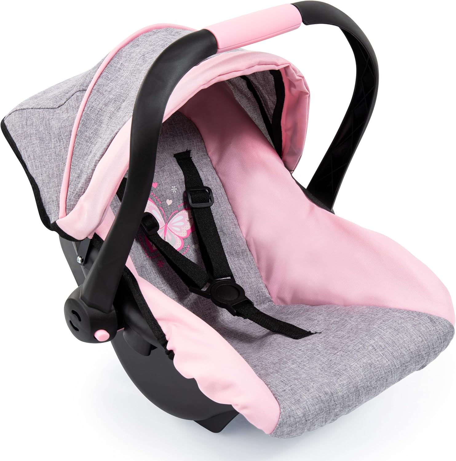 Bayer Design 67933Aa, Silla de Coche Easy Go, Accesorios, Asiento Para Bebé Muñeco, Gris, Rosado, Mariposa, Color Rosa
