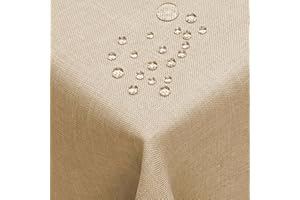 DECOHOMETEXTIL HEIMTEXTILMANUFAKTUR DecoHomeTextil Leinen Optik Tischdecke, Rechteckig 110 x 180 cm Beige Sand, wasserabweisend, fleckenabweisend, abwaschbar, Lotuseffekt, bügelfrei