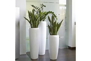 KLOCKE PFLANZGEFÄßE Moderne & Hochwertige Pflanzvase/Pflanzkübel – Medium: 100cm - Hochglanz Weiß - Fiberglas - Mit Einsatz – Indoor & Outdoor – Wetterbeständig & Frostsicher