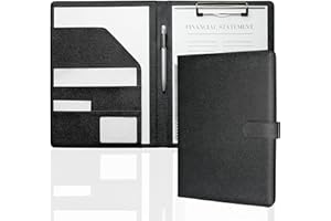 Mymazn Porte Documents A4,Porte Document Homme Femme Pu Cuir Porte Bloc Support Document Conférencier portfolio A4 Range Documents Trieur Organiseur Planchettes Porte-formulaires (Noir)