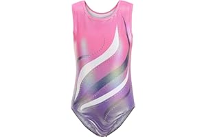 Cucudy Gymnastics Leotards for Girls Long Sleeve/Sleeveless Gradient Color Diamond Leotard Dancing Ballet Gymnastics Athletic Leotard for Kids 5 6 7 8 9 10 11 12 Years