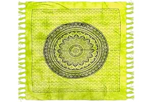 HOME ZEN HOUSEHOLD LINEN Telo Copritutto Arredo copriletto telo picnic multiuso matrimoniale 210x240 cm, BATIK 100% cotone indiano, stile indiano etnico, copridivano con stampa etnica piazzata. (VERDE, CERCHIO)