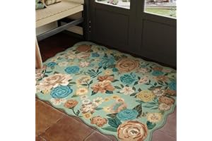 HUGEAR Zielona wycieraczka do prania, kwiatowy dywanik, 60 x 90 cm, wycieraczka wejściowa, kwiatowa, antypoślizgowa, nowoczesna, boho, naturalny, mały dywan, sypialnia, przy łóżku, do biura, jadalni