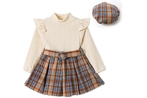 Miipat Conjunto de Ropa Niña Bebé Conjunto Niñas Pequeñas Primavera Otoño Tops de Manga Larga Tipo Suéter con Minifaldas Vestidos para Niñas