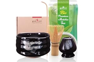 Goodwei Juego de Matcha - 30g Té Matcha Biológico Japonés, Cuenco Ceremonial, Batidor y Soporte (Burashi)