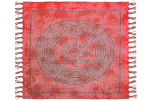 HOME ZEN HOUSEHOLD LINEN Telo Copritutto Arredo copriletto telo picnic multiuso matrimoniale 210x240 cm, BATIK 100% cotone indiano, stile indiano etnico, copridivano con stampa etnica piazzata. (ROSSO, CACHEMIRE)