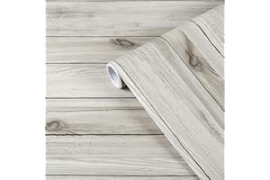 Abyssaly Sticky Back Plastic Wood Effect Vinyl Wrap Self Adhesive Wallpaper Waterproof White Grey Wood Panel Wallpaper Decorative Kitchen Worktop Cabinet Wall 30cm X 200cm
