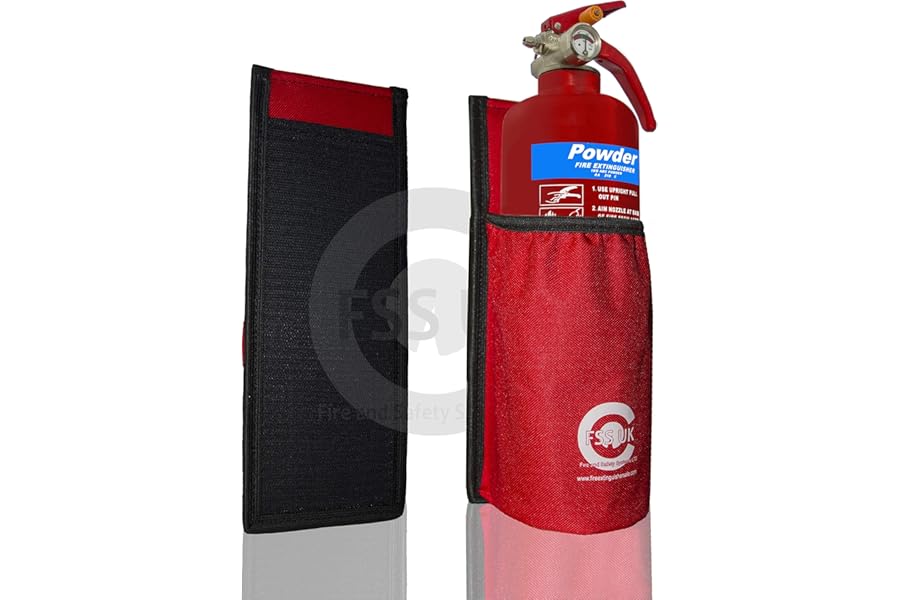 CAR Van Taxi FIRE Extinguisher. Requires NO Screws NO Brackets NO Hooks. 1 KG ABC Dry Extinguisher with Universal CAR Taxi Van FIRE Extinguisher Holder Pouch with Heavy Duty Sticky Back.