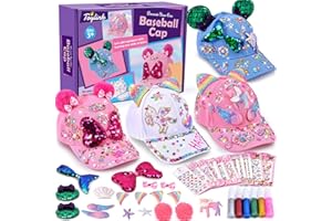vamei Activité Manuelle Enfant Kit de Bricolage de Casquette de Baseball DIY pour Filles avec 4pcs Casquettes de Baseball Sticker Licorne Sirène Cadeau Licorne Fille 4 5 6 7 8 9 10 11 Ans