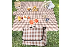 YAOMAISI Grand Couverture de Pique-Nique,300x200cm,Grande Couverture de Plage,Couverture de Camping,avec poignée,Fond imperméable,Lavable en Machine,Couverture de randonnée extérieure Pliable (Café)