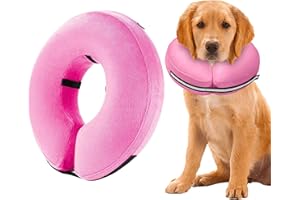 SMIM Inflatable Dog Collar with Quick Release and Reflective,This Protective Dog Cone for After Surgery Protects from Stitches, Bites, Licks and Wounds, Soft Pet Recovery Collar for Dogs, Cat (Pink, L)