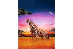 Taasmoog 5D Diamond Painting, DIY Diamond Painting Set Diamond Painting Pictures DIY Cross Embroidery Painting Kits for Home, Wall and Entrance Decorations (Giraffe11.8 x 15.7inch) (Orange)