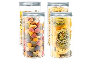 LG Luxury & Grace Pack 4 Botes de Polietileno para Cocina 1,5 L (20x10cm). Tarros de Plástico Rellenables con Tapa de Aluminio Enroscable para Almacenamiento de Pasta, Chuches, Legumbres. Sin BPA.