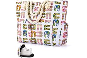 Auniq Bolsa de playa extra grande impermeable para mujer, bolsa de hombro de lona de verano con cremallera y compartimento para zapatos bolsas de mujer esenciales para vacaciones para viajes gimnasio