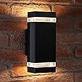 Auraglow Indoor/Outdoor Double Up & Down Wall Light - Black - Warm White LED Bulbs Included