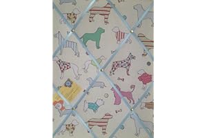 Rosey Rose Medium 40x30cm Woof Dogs Turquoise Hand Crafted Fabric Notice/Pin/Memo/Memory Board