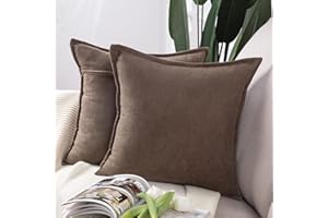 Madizz 2 Pezzi Federe Corto Ciniglia Copricuscini Morbido Decorativo Fodere per Cuscino Lusso Stile per Divano Camera da Letto Marrone Scuro Quadrate 60x60 cm