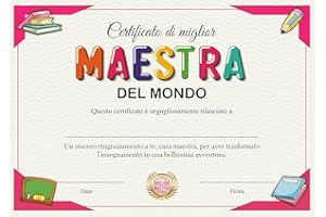 GHIBLI Certificato miglior MAESTRA del mondo. Attestato Diploma per dire grazie a fine anno scolastico Regalo originale personalizzato compilabile con nome insegnante maestra asilo scuola primaria elementare