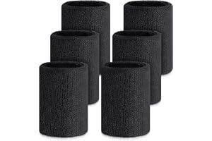 Wettarn 6 Pcs 4 Inch Wrist Sweatbands Tennis Wristbands Gymnastics Wristbands for Grips Sport Cotton Elastic Wrist Sweatbands Thick Wrist Bands for Working Out Tennis Football Running Women Men Black