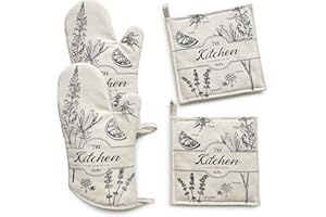 REFUDI 4-teiliges Set,2 Lang Ofenhandschuh, 2 Topflappen,Beige