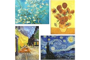 Muzagroo Art Van Gogh Diamant-Malerei-Set für Erwachsene, DIY 5D-Diamant-Kunst-Sets für Anfänger, Sternennachtkunst und Sonnenblumen-Handwerk, Diamantkunst für Wohnzimmer, Kinderzimmer, 4 Stück