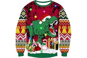 UNIFACO Unisex LED Light Christmas Jumper Up Ugly Sweaters Funny Xmas Jumpers for Men Women 3D Pullover Knitted Sweaters S-XXL