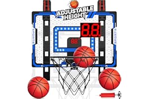 ‎GIGILLI Verbesserter Basketballkorb Indoor für Kinder, Höhenverstellbare Basketballkörbe über der Tür, Mini Basketballkorb mit LED-Licht/Anzeigetafel/3 Bällen