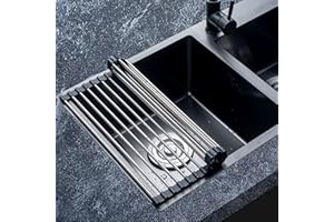 GOOPOOL Escurreplatos Acero Inoxidable sobre Fregadero Secador de Rollos de Acero Inoxidable Plegable y Extraíble Cesta de Malla de Drenaje 43CM*35CM