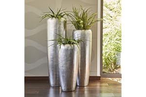 KLOCKE PFLANZGEFÄßE Klocke Dekorationsbedarf Edle & Hochwertige Pflanzvase/Pflanzkübel - Fiberglas - Mit Einsatz – Indoor – Metallic/Metallisch Blumenkübel/Pflanzgefäß/Vase/Kübel (Groß: 120cm, Silber)