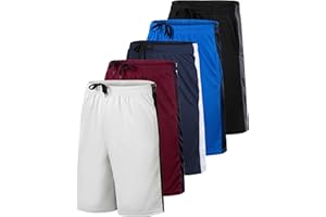 Real Essentials Boys' 5-Pack Mesh Active Athletic Performance Basketball Shorts with Pockets