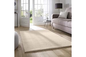 Taracarpet Supersoft kurzflor Teppich Fiona Wohnzimmer Schlafzimmer Kinderzimmer Flur Läufer waschbar rutschfest Uni Creme 240x340 cm