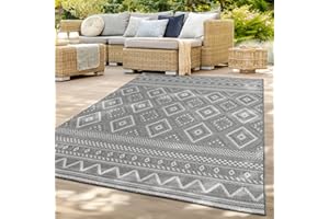 ‎TT HOME TT Home In-& Outdoor Teppich Wetterfest Balkon Küche Wohnzimmer Boho Rauten Design, Farbe: Grau 2, Größe:240x340 cm