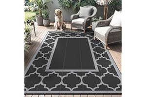 GENIMO Outdoor Teppich Wetterfest 150 x 240 cm, Balkonteppich Wasserfest für Terrasse, Gartenteppich Beidseitig Kunststoff, Aussenteppich in 5 Größen, Schwarz & Grau Morocco Spalier