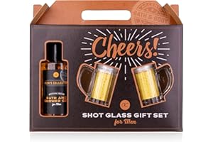 Accentra Coffret cadeau MEN'S COLLECTION avec gel douche et bain de 140 ml, 2 verres à shot en forme de chope de bière (4 cl chacun), parfum bouleau et cèdre - Marron