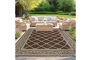 SHACOS Tappeto da Esterno Impermeabile 240x300 cm Grande Tappeti da Giardino in Plastica Resistente ai Raggi UV Reversibili Portatile Tappeti per Esterno Balcone Terrazza, Marrone