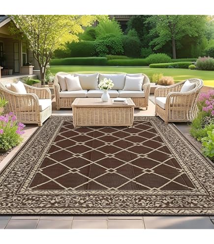 Tappeto Da Esterno 230x160 Cm Con Fantasia Antracite E Beige - Foto 4