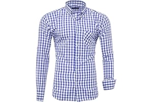 Kayhan Herren Kariertes-Langarm-Hemd Oktoberfest Trachtenhemd Herren Slim-Fit-Herrenhemden Kariert Hemden S-6XL K-2014