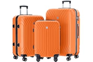 AnyZip Luggage Set of 3 Hard Shell PC+ABS Expandable Lightweight Durable Travel Suitcase with 4 Double Spinner Wheels TSA Lock, 20" 24" 28", Orange