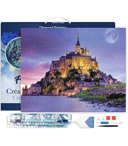 Kit Peinture Diamant 5D Mont Saint Michel 50x60cm - Tableau Strass Cristal Complet Pour Adultes