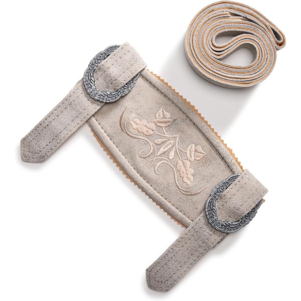 Bretelles Classiques En Cuir Véritable Schöneberger - Avec Broderies, Boucles Réglables - Pour Pantalons En Cuir