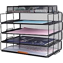 Organiseur De Bureau En Maille 3 Niveaux EXERZ - 4 Compartiments Pour Trier Documents Et Fournitures (noir, Blanc, Rose, Violet)