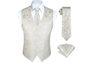 HISDERN Set di gilet e cravatta jacquard floreali classici da uomo in paisley floreale e tasca quadrata