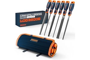 Presch Juego de limas para metal y madera 6 piezas con bolsa - Juego de limas incl. escofina de media caña, lima plana de muñón, lima de media caña, lima redonda, lima triangular y lima cuadrada