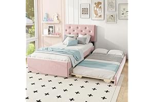 Wyibwy Cama tapizada de 90 x 200 cm, cama individual con cama extraíble, cama con somier de láminas (sin colchón), tela de terciopelo, para niños e invitados, minimalista, color rosa